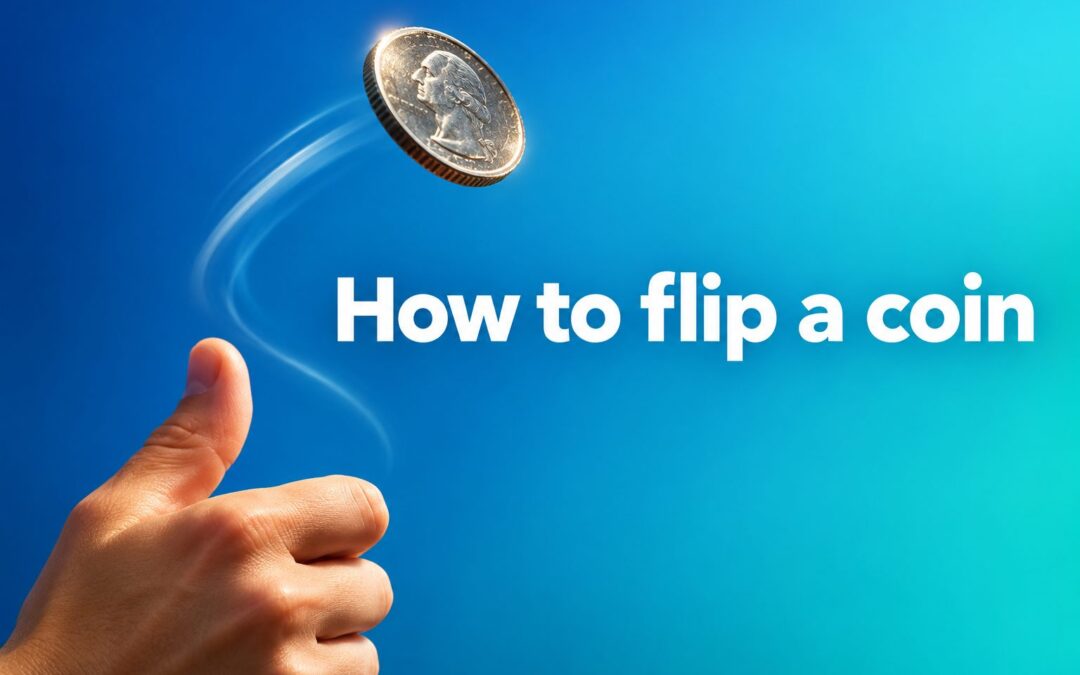 A coin spinning in the air above an open hand